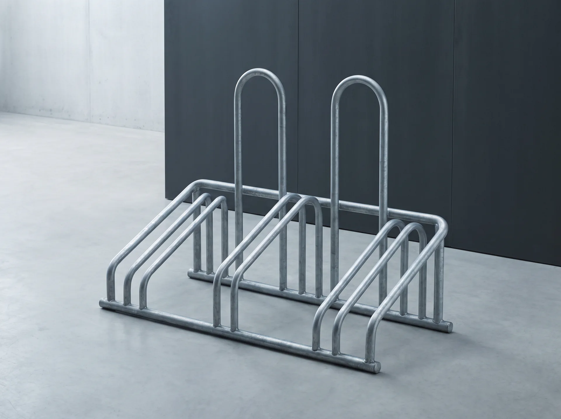 Râtelier 3 vélos avec 2 arceaux pour antivol, vue du dispositif de rangement vélo